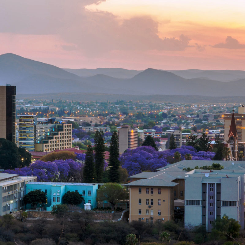 Skyline of Windhoek City at Sunset