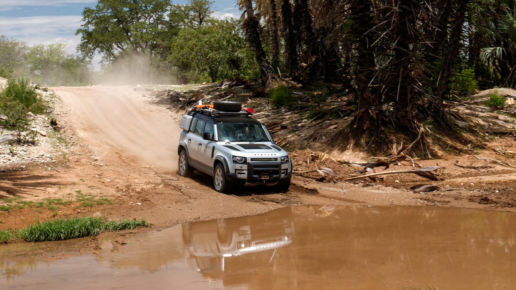 Land Rover Defender 110 in Botswana at the water crossing