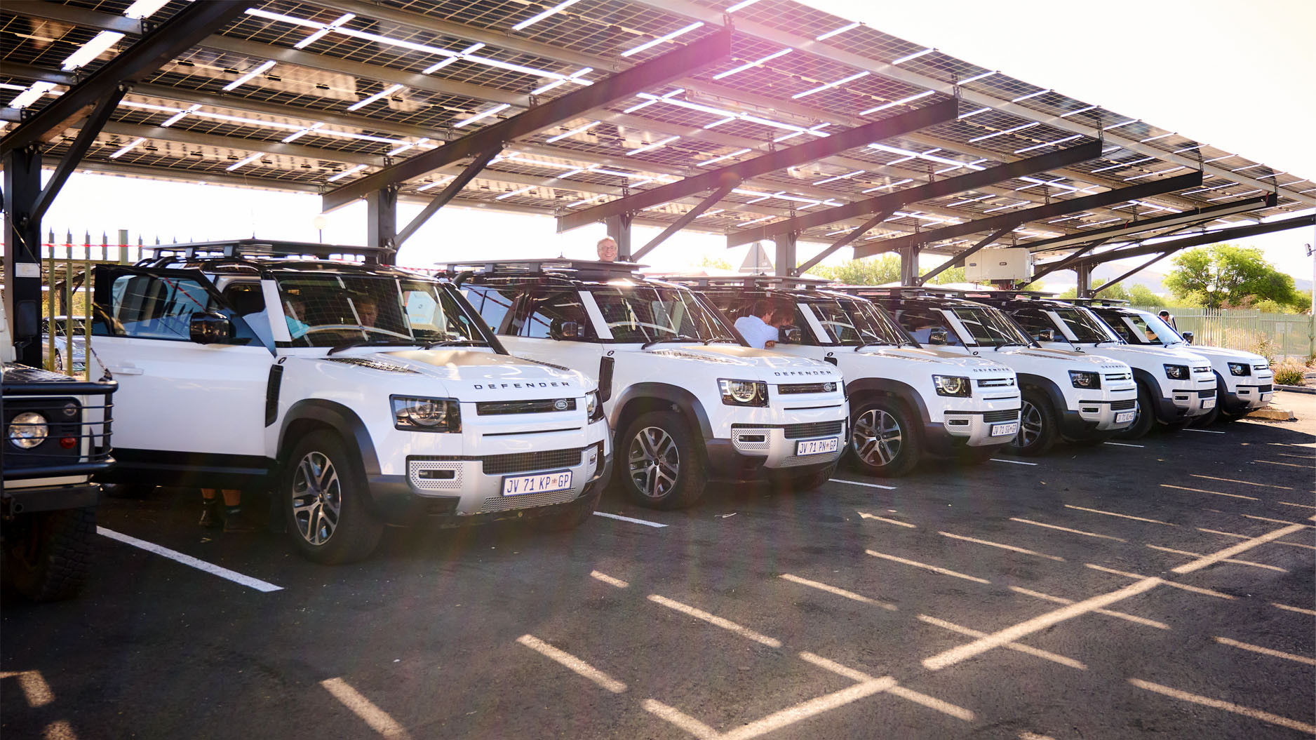 Land Rover Defender Vehicles parked together in Windhoek, Namibia